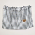 Detail of blue checkered car sunshade curtain with brown bear embroidery and suction cups - Blue Gray Gingham Bear