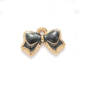 Golden alloy bow pendant with dark gray enamel inlay and top ring for DIY jewelry making - Black