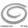 Silver stainless steel curb chain necklace 600x9.5mm with polished finish and heavy links - 9.5mm x 600mm (KN232978-ZZ)