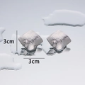 Textured 3cm square geometric stainless steel stud earrings in polished silver finish - Leather Texture Square - Steel