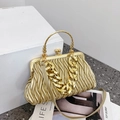 Golden ruched evening clutch bag with chunky chain strap and metallic finish - Gold