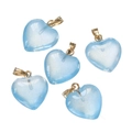 Set of five light blue heart pendants with golden metal loops on white background - Small Glass Blue (10pcs/pack)