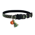 Adjustable black cat collar with geometric pattern, orange bell, and colorful tassel charm - Orange Diamond Pattern