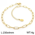 Golden paperclip chain anklet in stainless steel with lobster clasp and sizing details - Gold Textured Square Wire Chain (KJ3769-Z)
