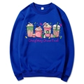 Blue Christmas sweatshirt featuring festive drink prints and Christmas Cheer Fuel text - S / Style 312 / Blue