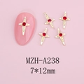 7x12mm golden cross nail charms with red rhinestones and starburst design details - Gold Red Rhinestone Style (A238)