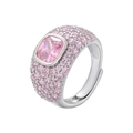 Luxury silver adjustable ring featuring micro-pave pink cubic zirconia and square gemstone - Silver Pink Zirconia / Silver Pink Zirconia
