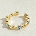 French vintage 14K gold plated Evil Eye adjustable ring with colorful enamel and zircon - Blue