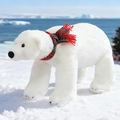 Peluche orso polare bianco con sciarpa scozzese rossa e verde sulla neve - 45x26cm / Sciarpa a Quadri Rossi
