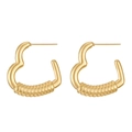 Irregular 18k gold heart-shaped stud earrings with hammered ribbed texture for women - Ribbed Heart C-Shape Style (N-492)