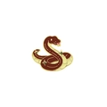 Cartoon zodiac snake brooch in reddish-brown enamel with gold stars for 2025 New Year - Brown Red Star Snake