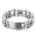 Bracciale da uomo stile biker in acciaio lucido con piastra centrale da incidere - Stile Catena Biker a Fila Singola con Piastra (KB137066-KFC)