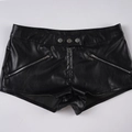 Pantaloncini neri in ecopelle da donna con bottoni in metallo e cerniere laterali - S / Nero