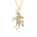 Golden pegasus unicorn pendant necklace with sparkling white zircons on white background - Unicorn Pegasus Shape (D576)