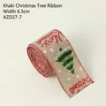 Christmas burlap ribbon with Merry Christmas text and green tree pattern, 6.3cm width - 6.3cm Wide Khaki Christmas Tree Ribbon / 2 Meters
