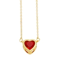 Elegante collar de corazón dorado con un gran colgante de piedra roja en cadena fina - Rojo