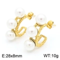 18k gold plated stainless steel C-shaped earrings with white pearls, size 28x8mm - Style A Gold (KE113801-KFC)