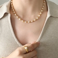 Etnische stijl sieradenset met zoetwaterparels en gouden taille voor ketting en ring dames - Gouden Ketting 40+5cm