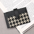 Slim houndstooth card holder for women with snap button closure and black faux leather trim - Houndstooth Black