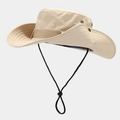 Khaki outdoor sun hat with wide brim, ripstop fabric and adjustable chin strap - One Size / Khaki