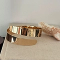 Minimalist double spiral gold-plated open arm cuff with high-polish finish - Gold Spiral Open Cuff Bracelet (D1475)