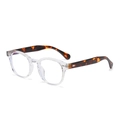 Lunettes rondes rétro avec monture transparente, branches en écaille et verres anti-lumière bleue - Monture Trans Blanche Branche Écaille Thé Anti-Lumière Bleue (C37)