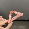 Pink triangle hair claw clip with red dots and durable metal spring mechanism - Medium / Strawberry Pink (Polka Dot)