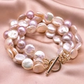 Multi-layer Baroque freshwater pearl bracelet with gold OT toggle clasp and silk texture - Four-Layer Baroque Pearl Bracelet (19cm)