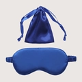 Dark blue faux silk sleep mask set including an elastic eye cover and a matching drawstring bag - Sapphire Blue