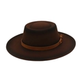 Cappello di lana marrone scuro a tesa larga con cinturino in pelle e fibbia vintage - Taglia Unica (Cupola Convessa M) / caffè