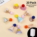 Set of 20 mini party hats with pom-poms featuring cute bear and rabbit cartoon patterns - Green Rabbit Pom-pom Hats (20 Pcs)