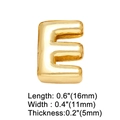 Detailed view of gold plated 26 letters E charm with precise dimensions 16x11mm - Gold E