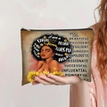 Detail of canvas makeup bag featuring sunflower design and 'I am a STRONG Queen' quote - Black Inspirational Queen Portrait (jiayingpbb0315)