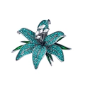 Elegant lily flower brooch in vintage silver with peacock green crystals and white stones - Peacock Green Rhinestone Lily