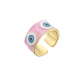 Pink enamel evil eye open ring in gold-plated adjustable design on white background - Adjustable Open / Pink
