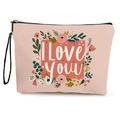 Borsa da trucco rosa in tela con stampa I Love You, motivo floreale e cinturino nero - Stile Floreale Fresco I Love You (Stile 4)