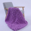Soft purple chunky knit chenille blanket draped elegantly over a modern wooden armchair - 25*100cm / Light Purple