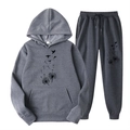 Survêtement unisexe en polaire grise avec imprimé pissenlit et pantalon à cordon - S (L) / Haut Et Bas / Imprimé Pissenlit et Oiseaux Gris