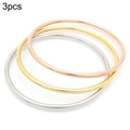 Set of 3 stackable 3mm stainless steel bangles in silver, gold, and rose gold finishes - Gold + Steel + Rose Gold (3-Piece Set) / 50mm Inner Diameter