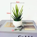 Artificial succulent in white ribbed pot, 14cm height miniature faux green desk plant - Aloe