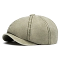 Washed cotton octagonal newsboy cap in olive green with vintage canvas texture - Adjustable / Army Green