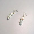 Detail of handmade bohemian earrings with natural light green and white crystal stones - Amazonite