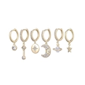 Luxury 6-piece gold earring set with star moon and zircon pendants on a white background - Star Moon Planet Geometric 6-Piece Set