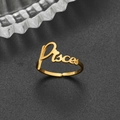 Detailed close-up of a 18K gold-plated stainless steel Pisces zodiac open ring - Adjustable Open / Pisces Gold
