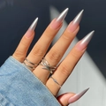 Lange Stiletto-Kunstnägel mit metallischem Farbverlauf in Silber und Rosa-Nude - Rosa Silber Verlauf Stiletto Gelee-Kleber Stil (CJCY-84)