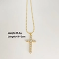 Kruis hanger ketting met zirkonia stenen in gouden afwerking, 44+5cm lengte - Goud
