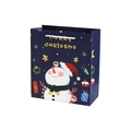 Dark blue Christmas paper gift bag with snowman illustration and Merry Christmas text - Snowman