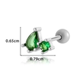 Surgical steel screw-back earring with green teardrop zircon and silver finish - Silver Green (0174-4#)