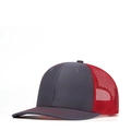 Classic dark grey and red mesh trucker hat with contrast stitching and adjustable fit - Adjustable / Charcoal + Red Mesh