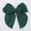 4.5-inch dark green oversized cotton linen bow hair clip with vintage texture for girls - Dark Green